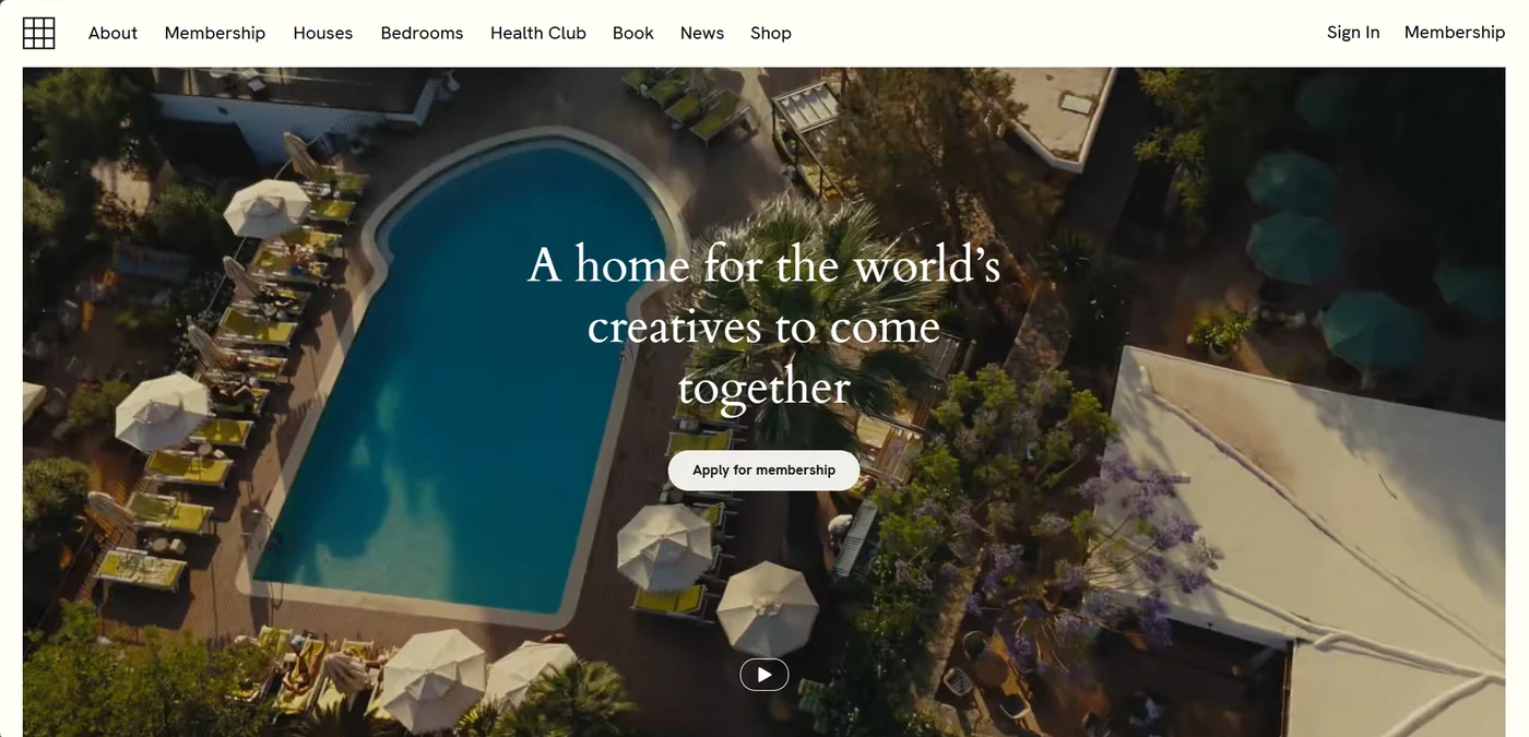 Soho House website homepage